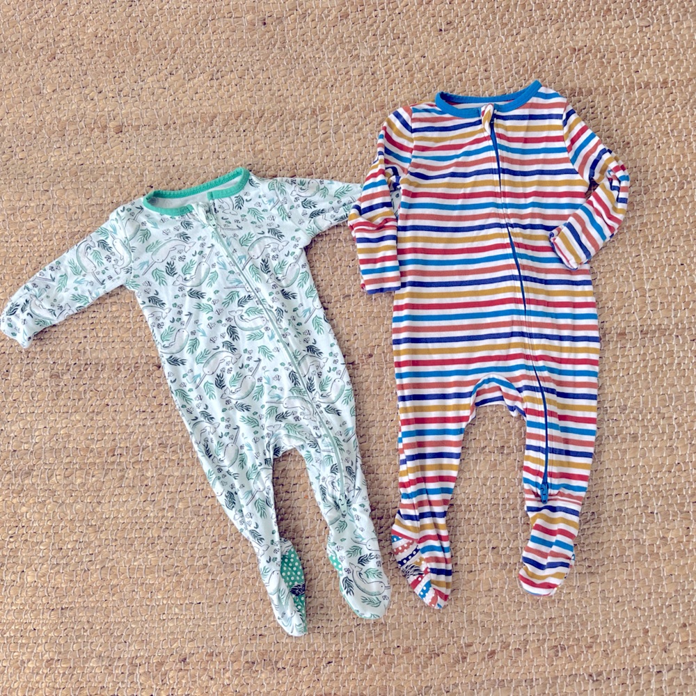 Free Birdies Bamboo zippered footie pajamas newborn & 0-3 months narwhal stripes
